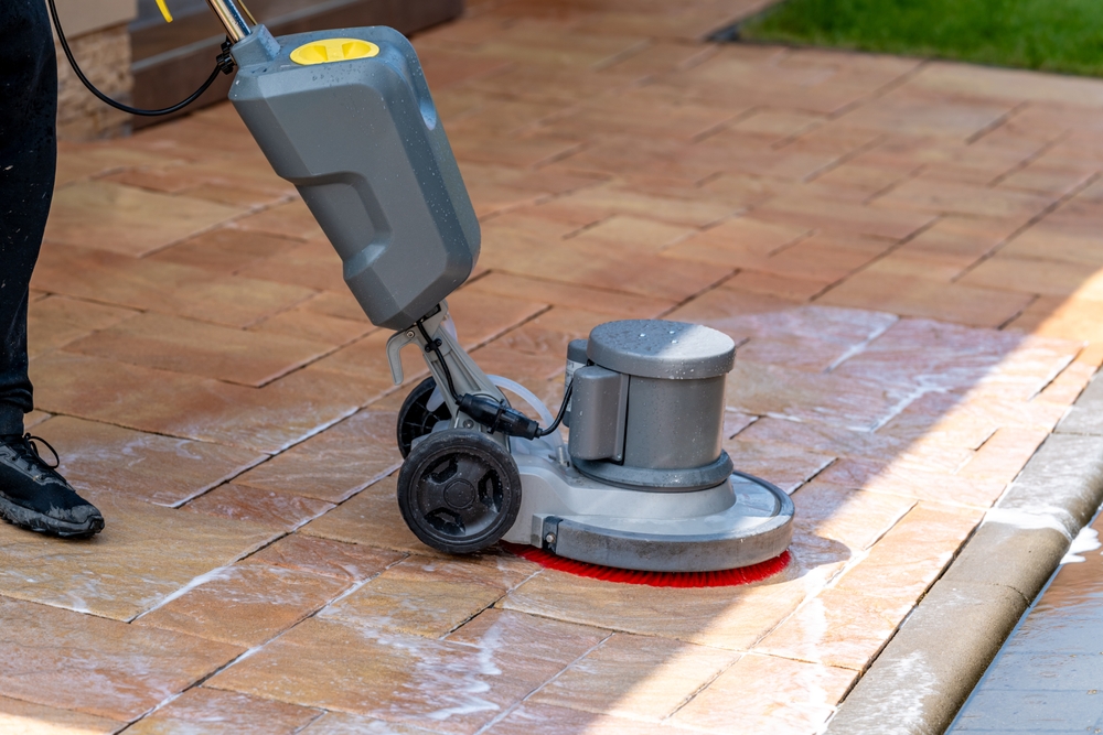Block paving pathway cleaning before and after results Durham